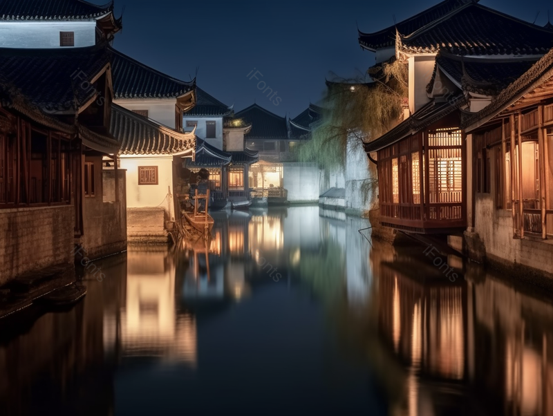 乌镇水乡邻水建筑灯光夜景摄影,高清,摄影图,摄影图片,图片大全,摄影图免费下载